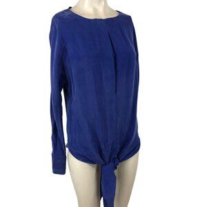 KELLY WEARSTLER - WOMEN'S SMALL - BLUE LONG SLEEVE ROUND NECK TIES IN FRONT TOP